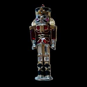 Vintage 80s Signed Monet Gold Plated Nutcracker Brooch With Enamel & Rhinestones